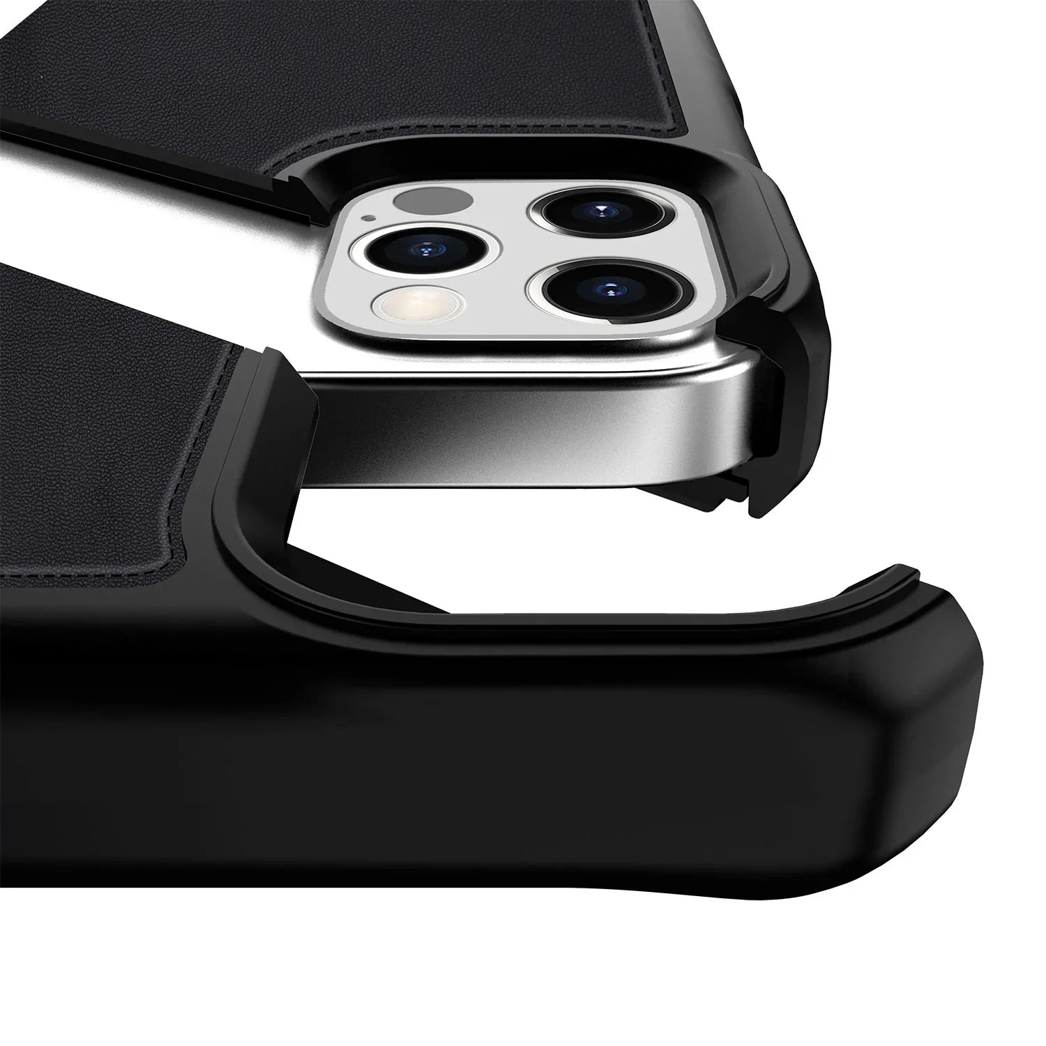 Itskins Hybrid Folio iPhone 12 Pro Max Cover - Black With Real Leather - Tashqila Itskins Hybrid Folio iPhone 12 Pro Max Cover - Black With Real Leather - Tashqila